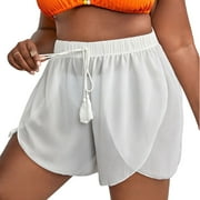 NIEWTR Women's High Waisted Swim Board Shorts Swimsuit Bottom Trunks(White,XL)